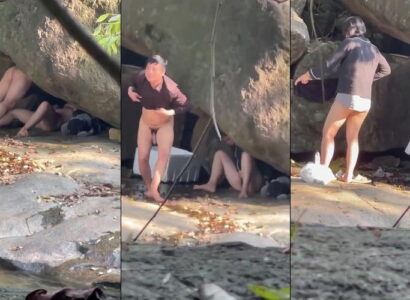 Cặp đôi tranh thủ chơi trong hang đá khi đi phượt